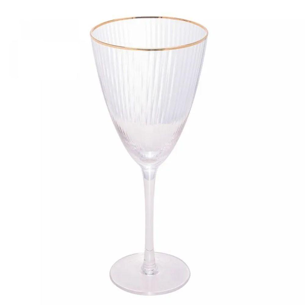 Jogo 2 Taças De Vinho Com Borda Dourada Lines Vidro Transparente 400ml Wolff - 2