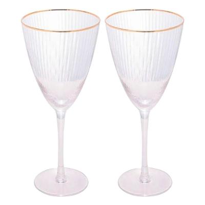 Jogo 2 Taças De Vinho Com Borda Dourada Lines Vidro Transparente 400ml Wolff