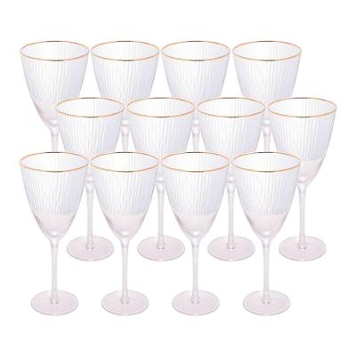 Jogo 12 Taças De Vinho Com Borda Dourada Lines Vidro Transparente 400ml Wolff