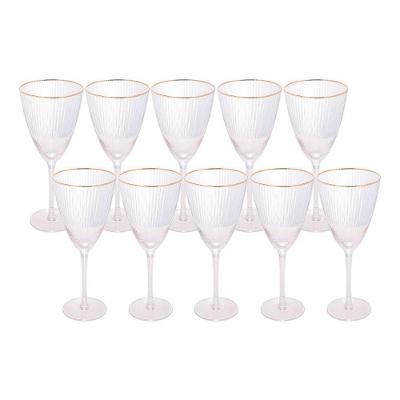 Jogo 10 Taças De Vinho Com Borda Dourada Lines Vidro Transparente 400ml Wolff