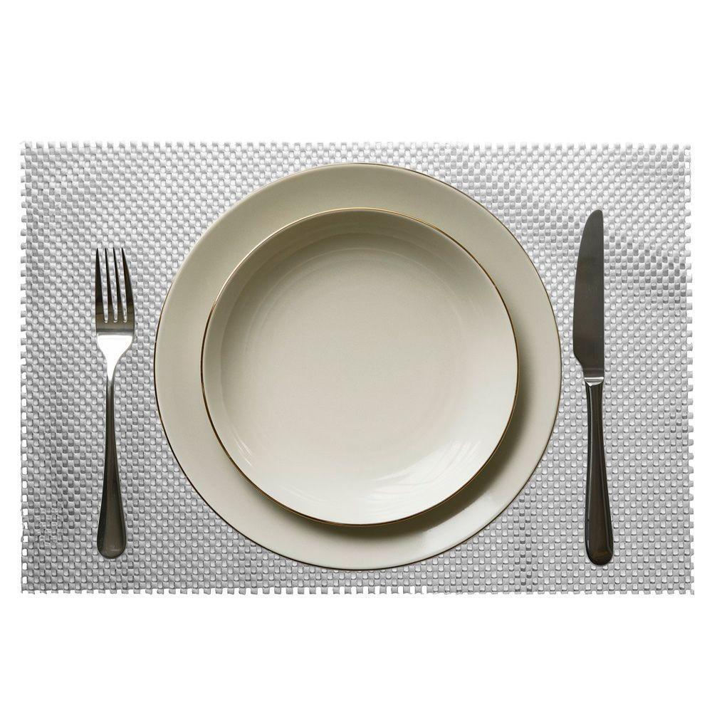 Jogo 12 Lugar Americano Retangular Mesa Pvc Antiderrapante Flex Cinza 45x30cm Lyor - 4