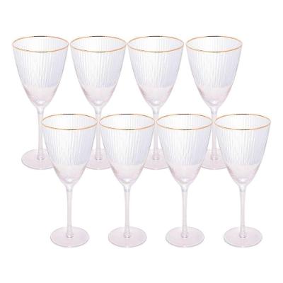 Jogo 8 Taças De Vinho Com Borda Dourada Lines Vidro Transparente 400ml Wolff