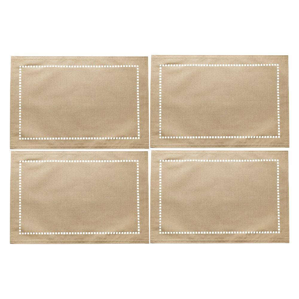 Jogo 4 Lugar Americano Bege De Poliester E Linho Natural Para Mesa 45x30cm Lyor - 1