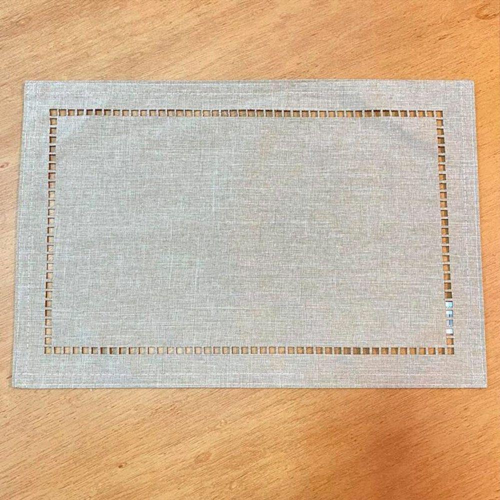Jogo 4 Lugar Americano Bege De Poliester E Linho Natural Para Mesa 45x30cm Lyor - 3