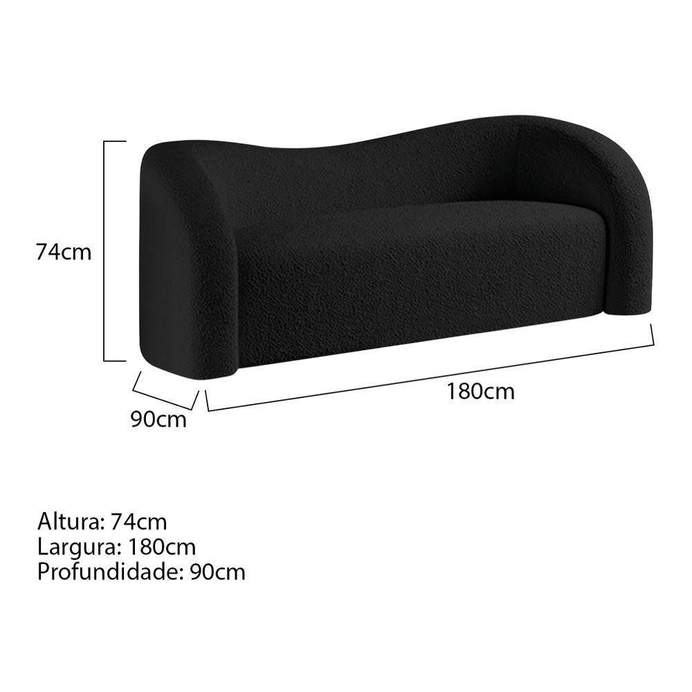Sofá Curvo 3 Lugares Organico Sala Recepção Coréia 180cm Linho Preto - 6