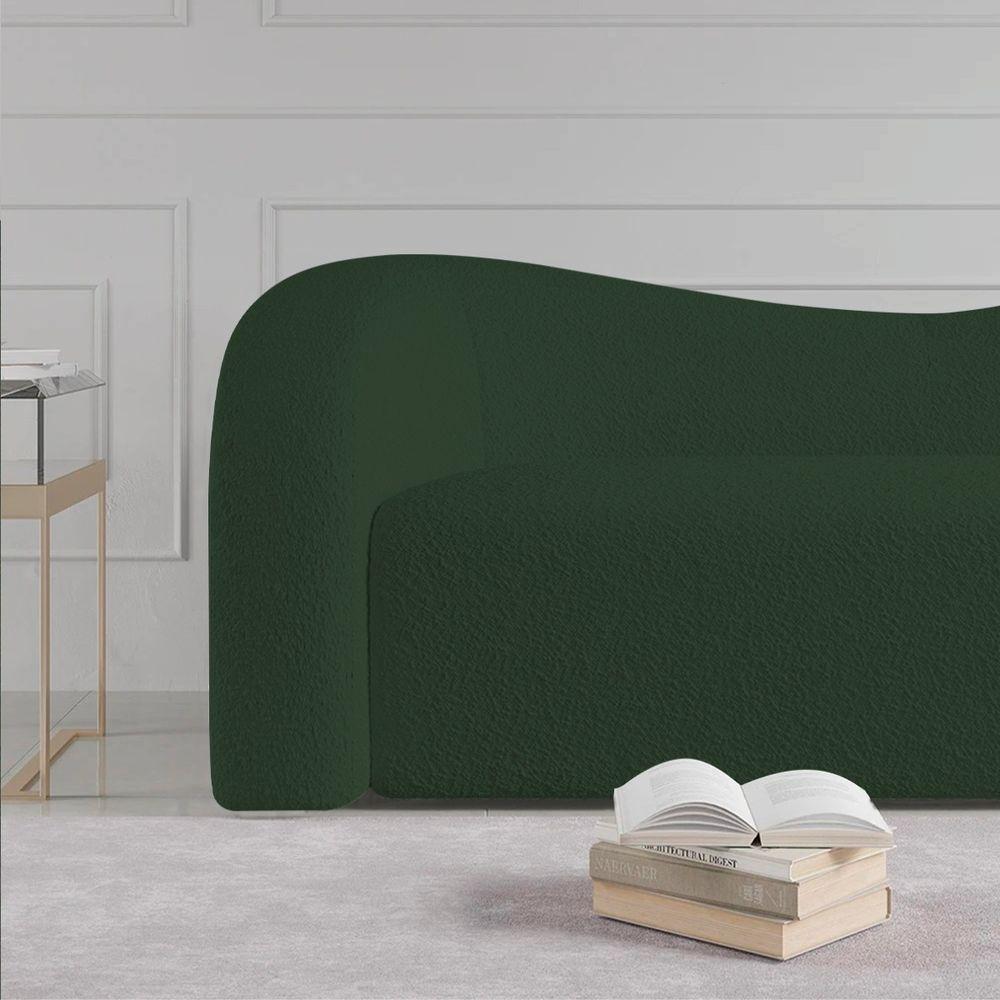 Sofá Curvo 3 Lugares Organico Sala Recepção Coréia 180cm Linho Verde - 3