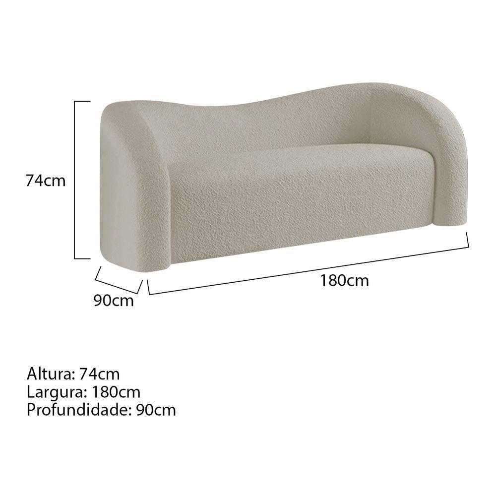 Sofá Curvo 3 Lugares Organico Sala Recepção Coréia 180cm Linho Bege - 2