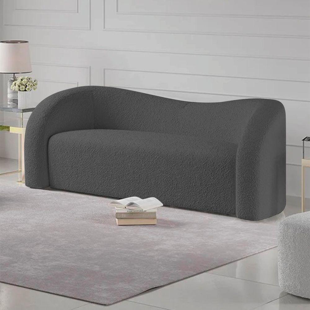 Sofá Curvo 3 Lugares Organico Sala Recepção Coréia 180cm Linho Cinza - 5