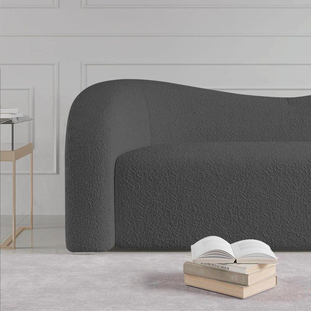 Sofá Curvo 3 Lugares Organico Sala Recepção Coréia 180cm Linho Cinza - 7