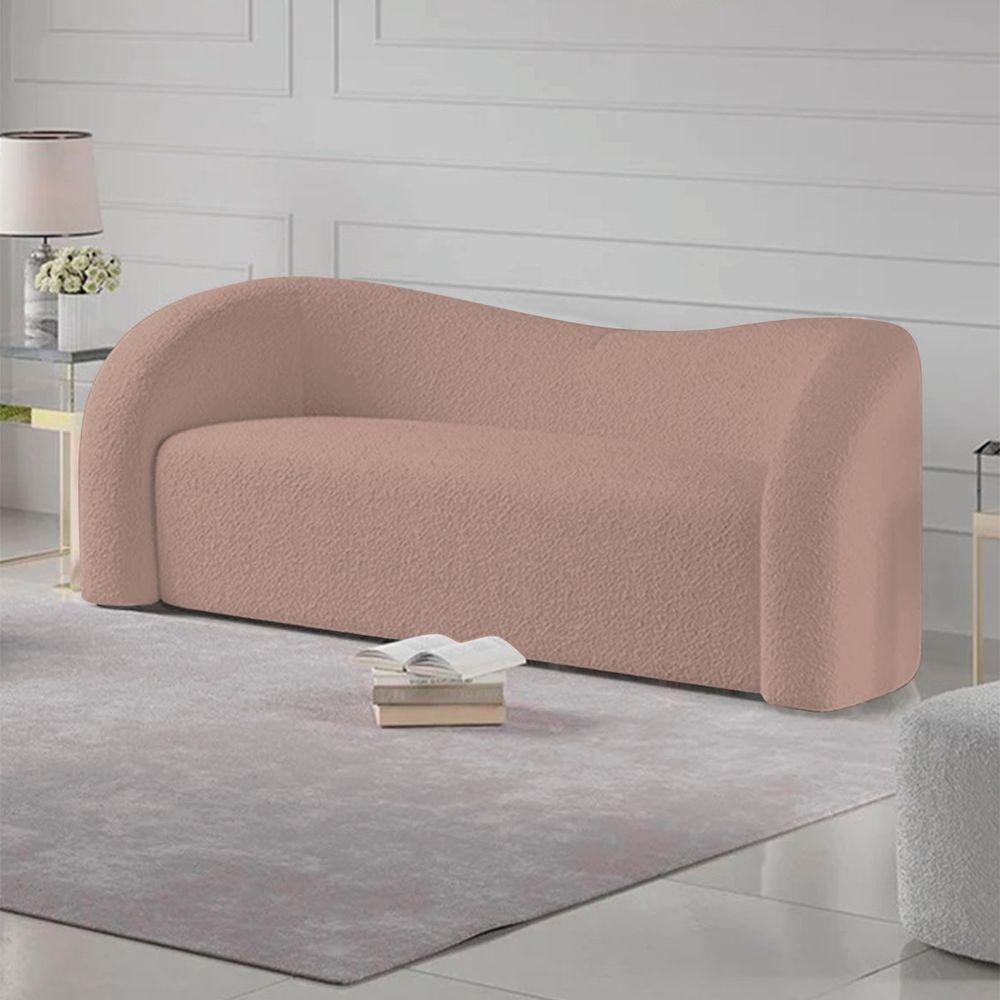 Sofá Curvo 3 Lugares Organico Sala Recepção Coréia 180cm Linho Rosê - 7