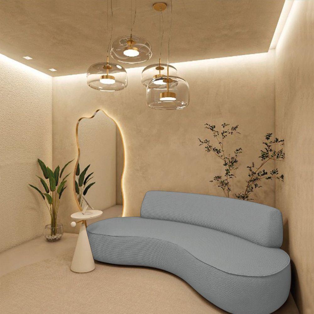 Sofá Curvo 2 Lugares Orgânico Recepção Sala Amsterdã 130cm Bouclé Adj Decor Cinza - 5