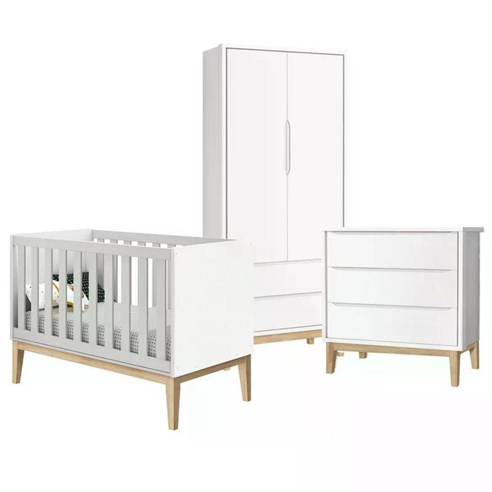Quarto Infantil Classic 2 Portas Branco Fosco Com Pés Madeira Natural Reller Móveis - 1