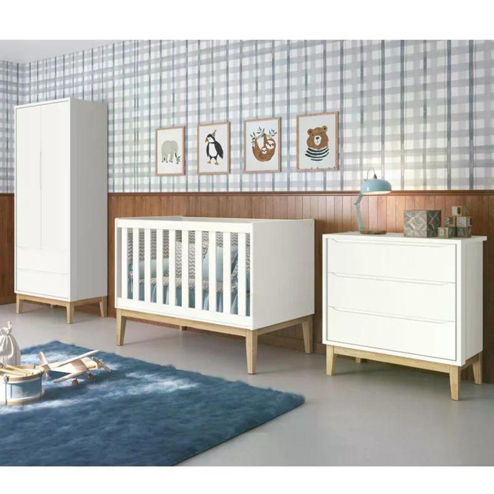 Quarto Infantil Classic 2 Portas Branco Fosco Com Pés Madeira Natural Reller Móveis - 6