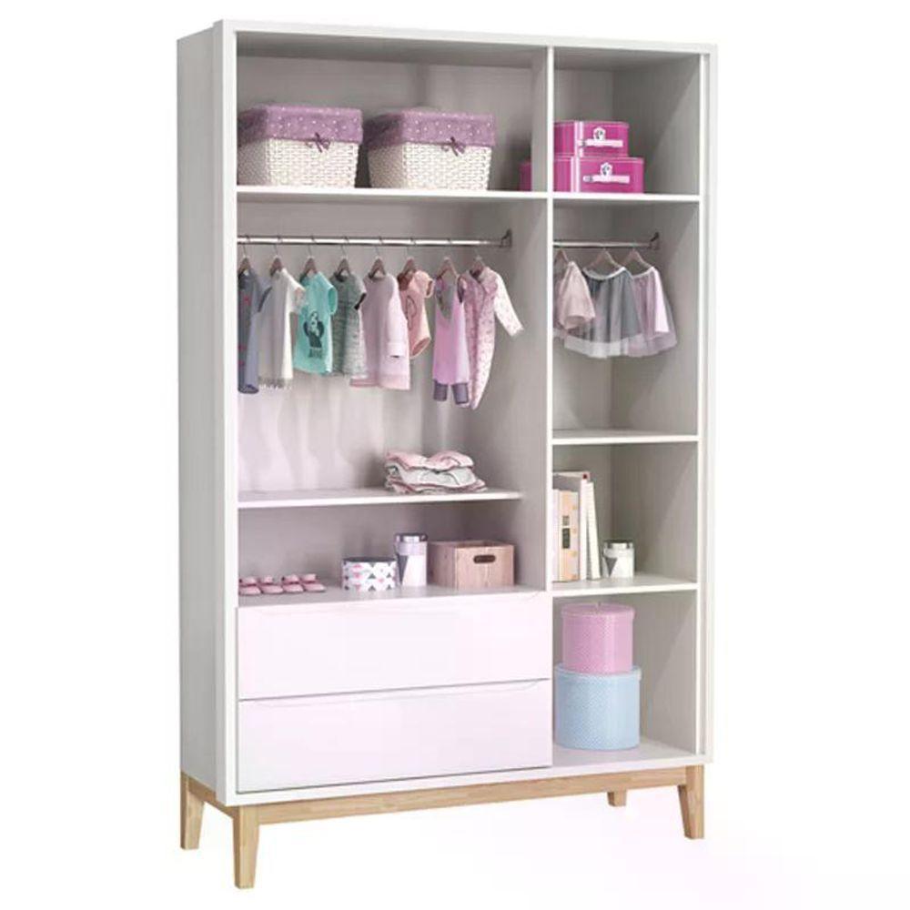 Quarto Infantil Classic 3 Portas Branco Fosco Com Pés Madeira Natural Reller Móveis - 3