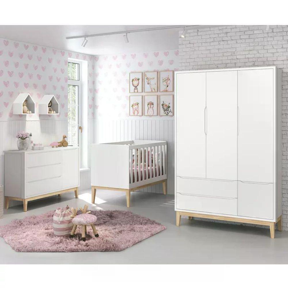 Quarto Infantil Classic 3 Portas Branco Fosco Com Pés Madeira Natural Reller Móveis - 7