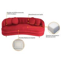 Sofá Curvo 3 Lugares Orgânico Sala Recepção Luxo Panamá 185cm Suede Vermelho - 8