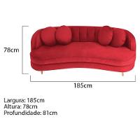 Sofá Curvo 3 Lugares Orgânico Sala Recepção Luxo Panamá 185cm Suede Vermelho - 10
