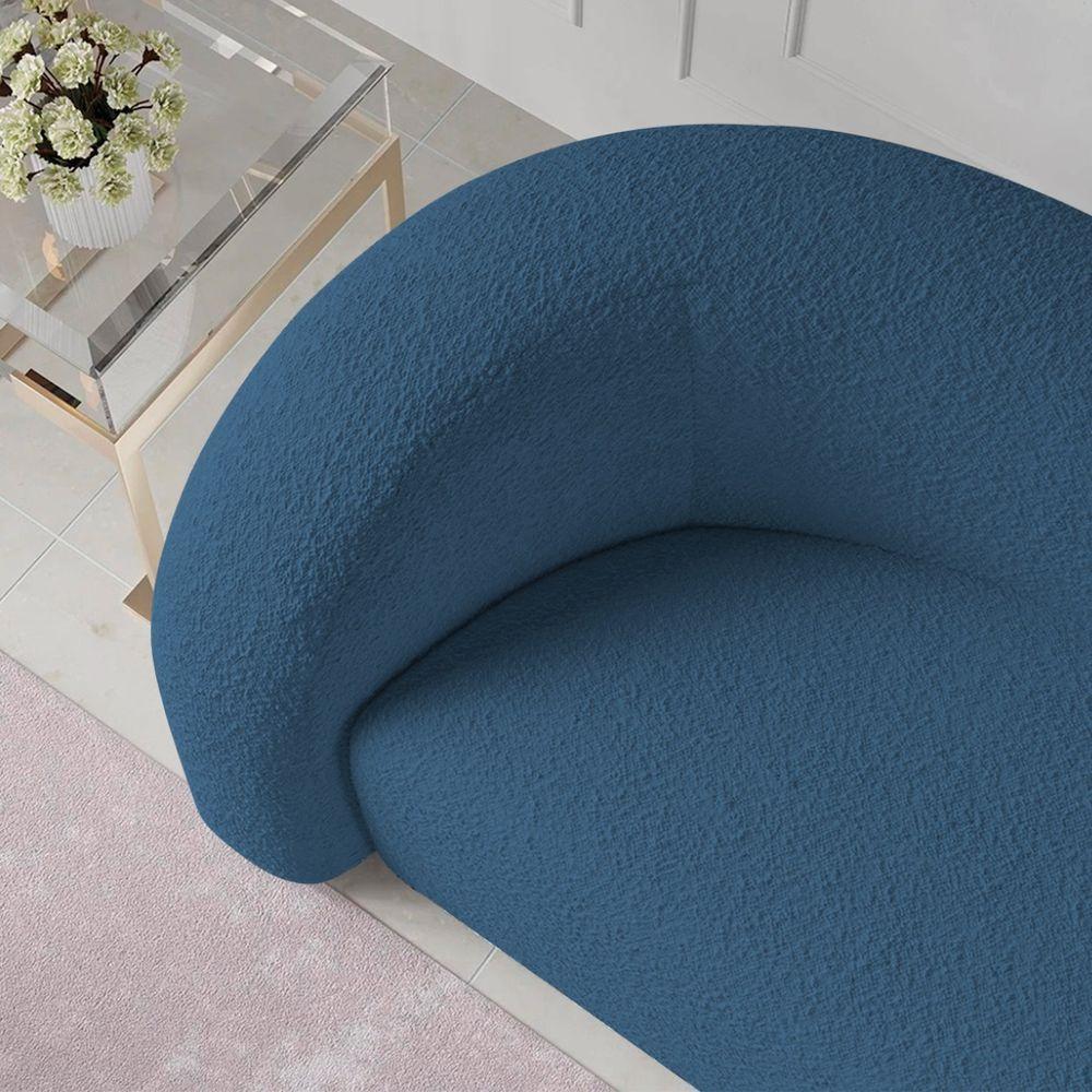 Sofá Curvo 3 Lugares Orgânico Sala Recepção Coréia 200cm Linho Azul Royal - 2