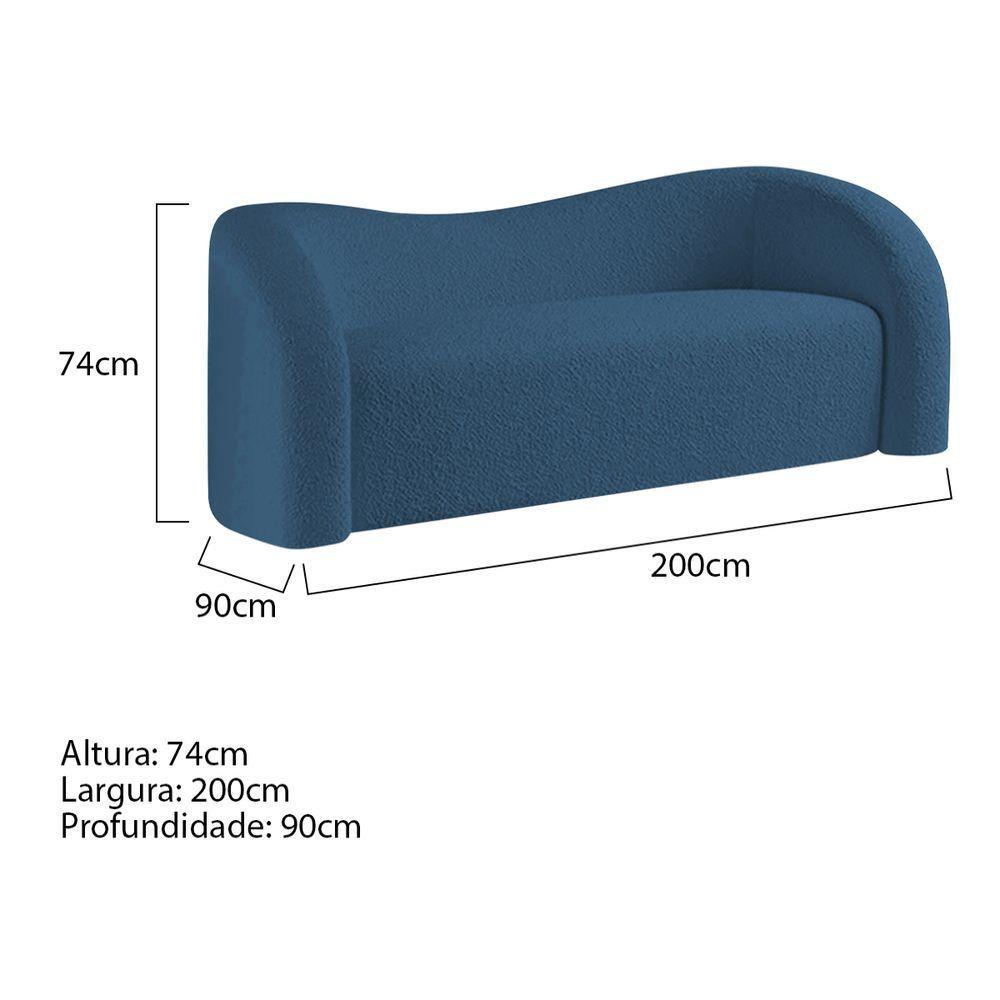 Sofá Curvo 3 Lugares Orgânico Sala Recepção Coréia 200cm Linho Azul Royal - 6