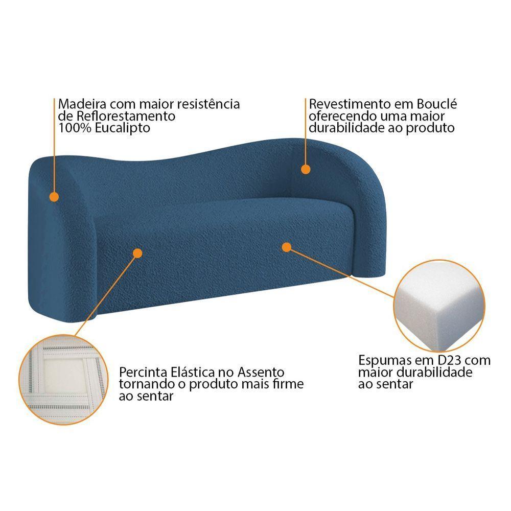 Sofá Curvo 3 Lugares Orgânico Sala Recepção Coréia 200cm Linho Azul Royal - 8