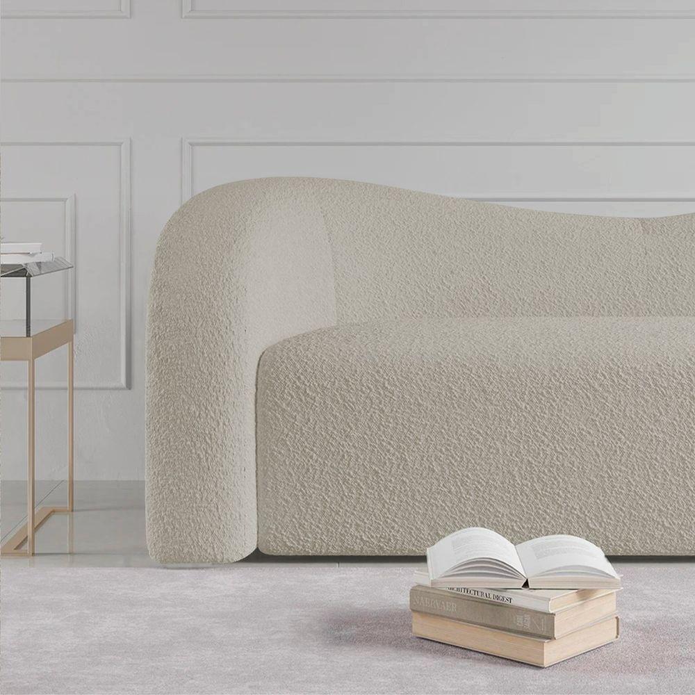 Sofá Curvo 3 Lugares Orgânico Sala Recepção Coréia 200cm Linho Bege - 3