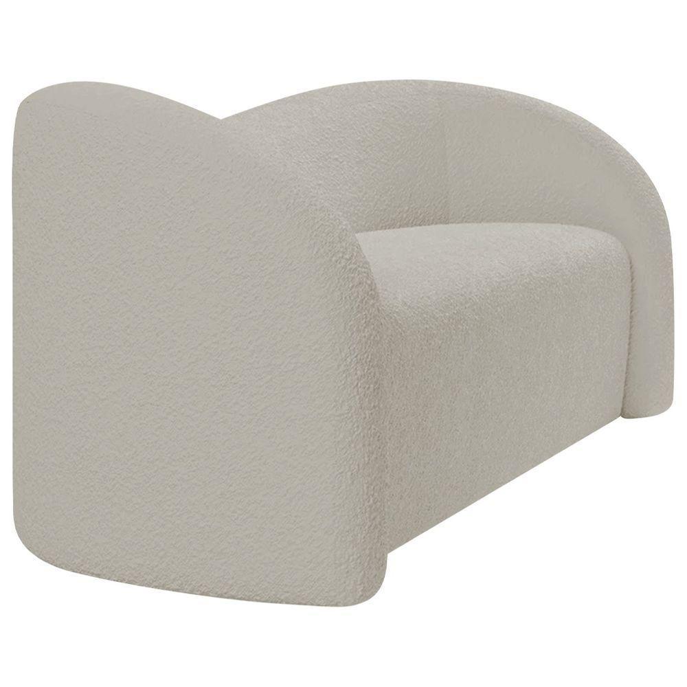 Sofá Curvo 3 Lugares Orgânico Sala Recepção Coréia 200cm Linho Bege - 4