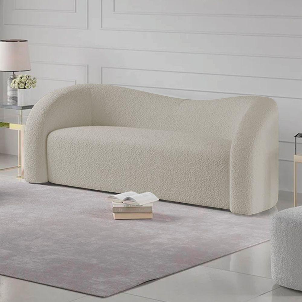 Sofá Curvo 3 Lugares Orgânico Sala Recepção Coréia 200cm Linho Bege - 7