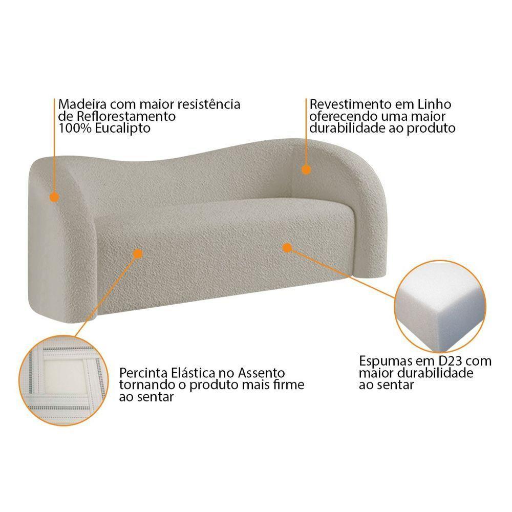 Sofá Curvo 3 Lugares Orgânico Sala Recepção Coréia 200cm Linho Bege - 8