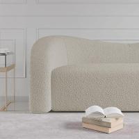 Sofá Curvo 3 Lugares Orgânico Sala Recepção Coréia 200cm Linho Bege - 3