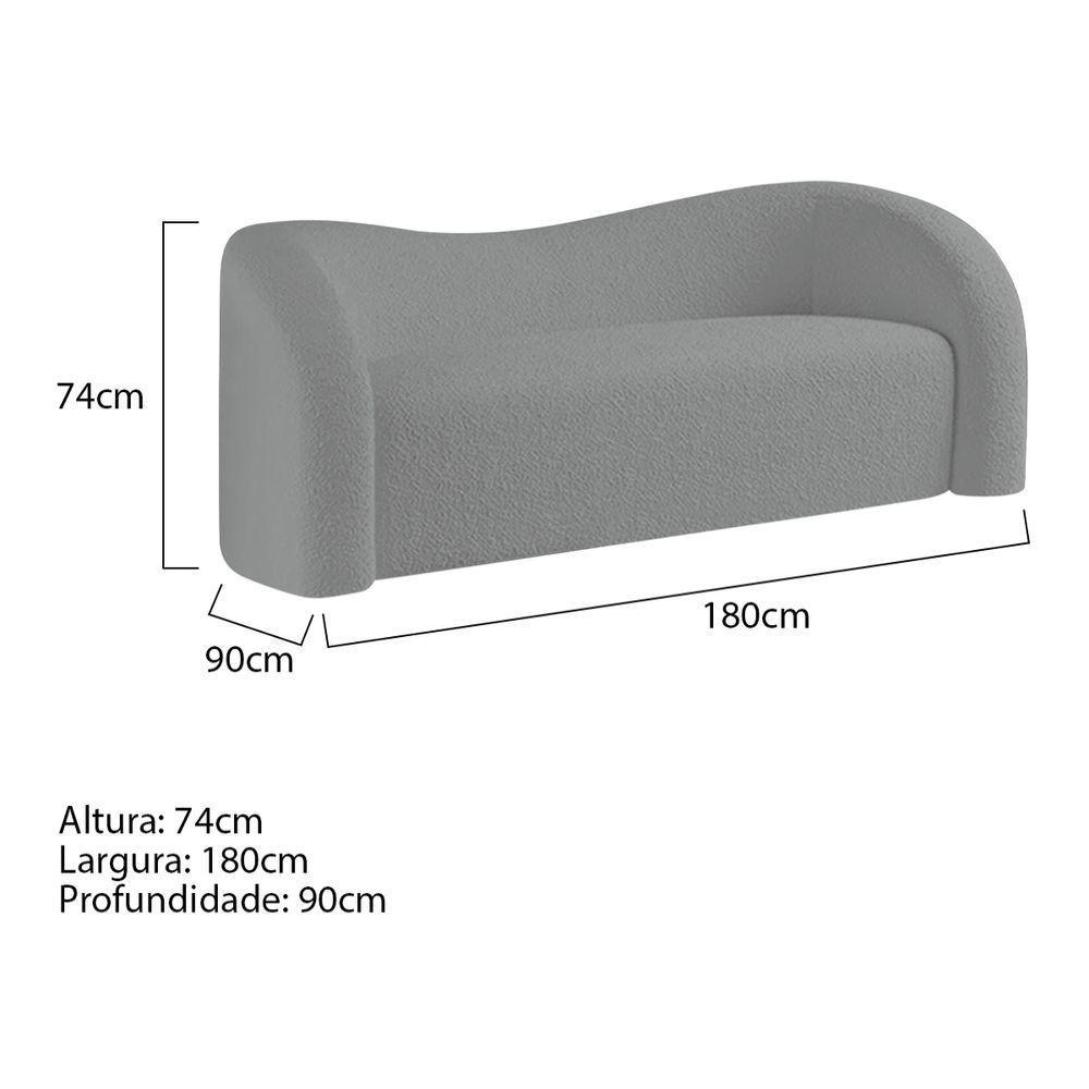 Sofá Curvo 3 Lugares Orgânico Sala Recepção Coréia 180cm Bouclé Cinza - 6