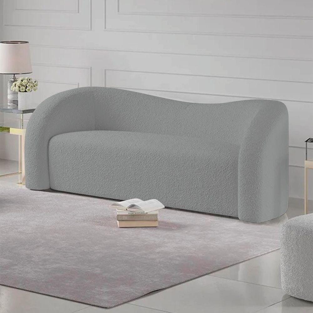 Sofá Curvo 3 Lugares Orgânico Sala Recepção Coréia 180cm Bouclé Cinza - 7