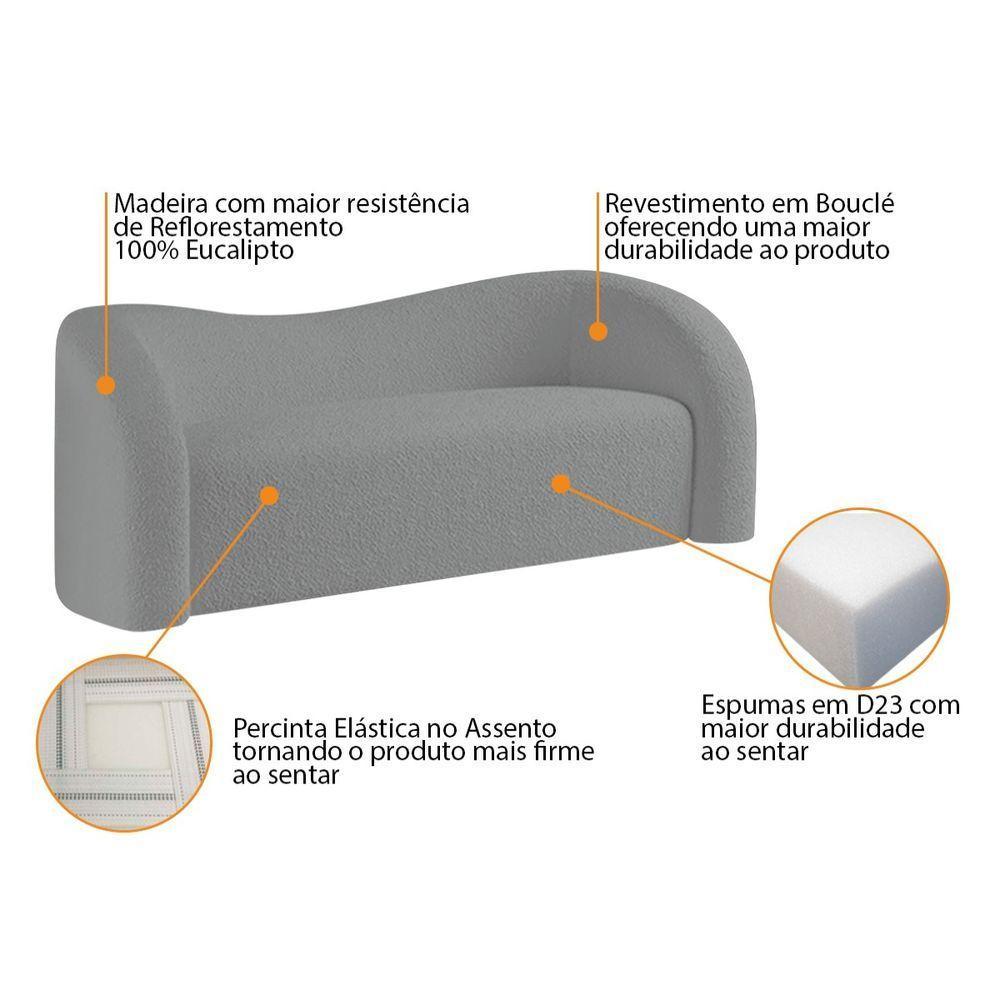 Sofá Curvo 3 Lugares Orgânico Sala Recepção Coréia 180cm Bouclé Cinza - 8