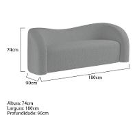 Sofá Curvo 3 Lugares Orgânico Sala Recepção Coréia 180cm Bouclé Cinza - 6
