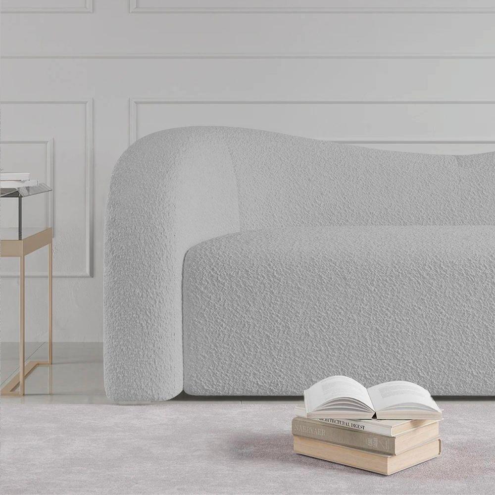 Sofá Curvo 3 Lugares Organico Sala Recepção Coréia 180cm Linho Cinza - 4