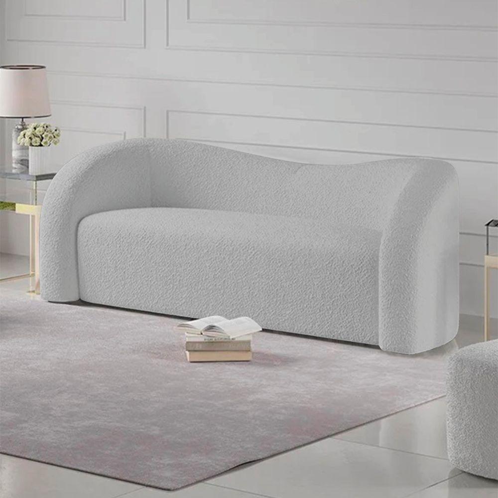 Sofá Curvo 3 Lugares Organico Sala Recepção Coréia 180cm Linho Cinza - 7