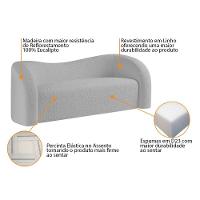 Sofá Curvo 3 Lugares Organico Sala Recepção Coréia 180cm Linho Cinza - 6