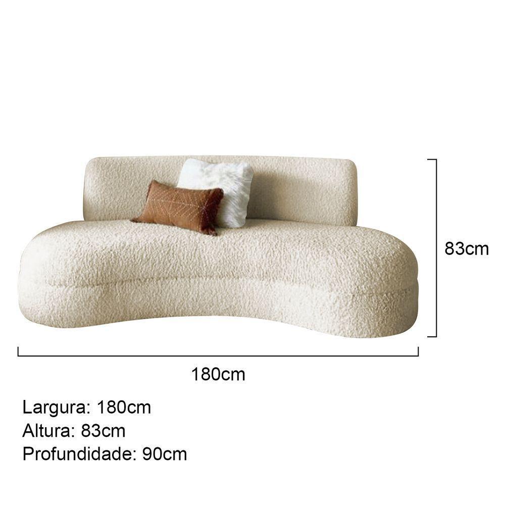 Sofá Divã Curvo Sala De Estar Maria 180 Cm Bouclé Adj Decor Bege - 9