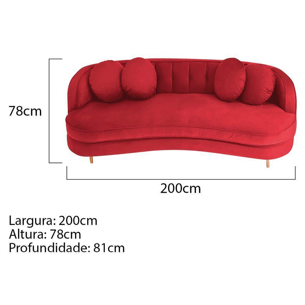 Sofá Curvo 3 Lugares Orgânico Sala Recepção Luxo Panamá 200cm Suede Vermelho - 5