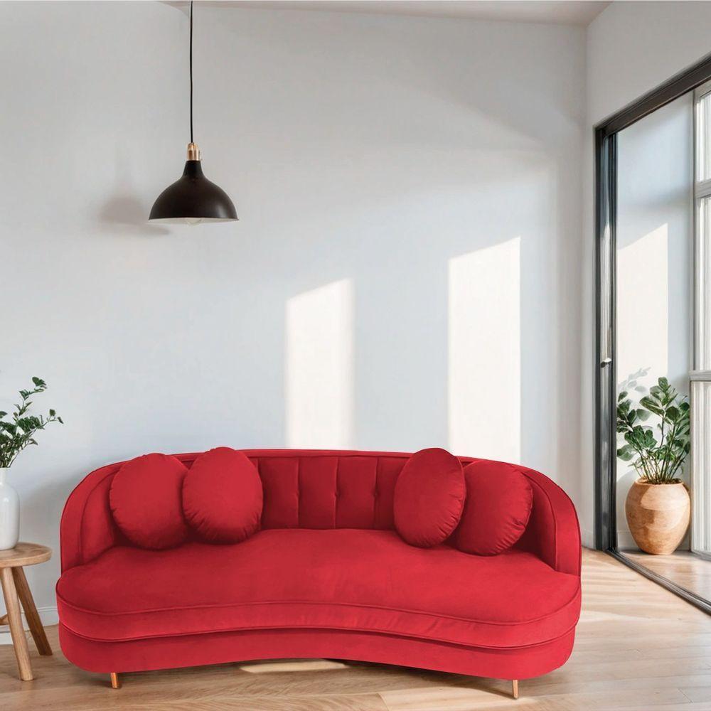 Sofá Curvo 3 Lugares Orgânico Sala Recepção Luxo Panamá 200cm Suede Vermelho - 6