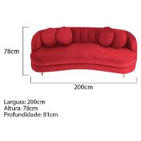 Sofá Curvo 3 Lugares Orgânico Sala Recepção Luxo Panamá 200cm Suede Vermelho - 5
