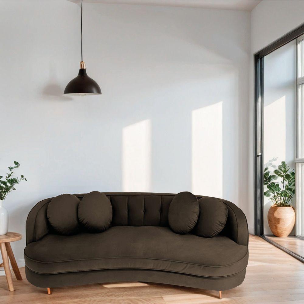 Sofá Curvo 3 Lugares Orgânico Sala Recepção Luxo Panamá 200cm Suede Marrom - 6