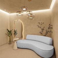 Sofá Curvo 2 Lugares Orgânico Recepção Sala Amsterdã 130cm Linho Adj Decor Cinza Claro - 5