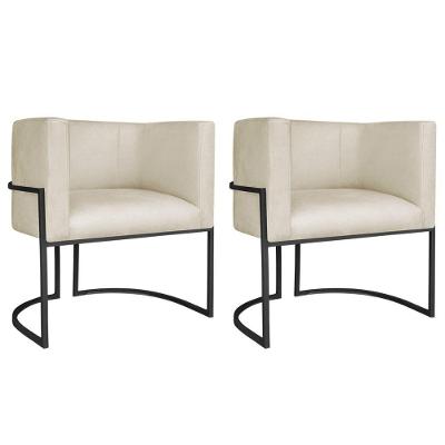 Kit 02 Poltronas Decorativas Luna Base De Ferro Preto Bouclé Bege