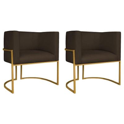 Kit 02 Poltronas Decorativas Luna Base De Ferro Dourado Sintético Marrom
