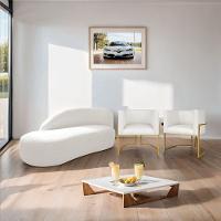 Kit Divã Luna 140cm Lado Esquerdo E 02 Poltronas Base De Ferro Dourado Bouclé Branco