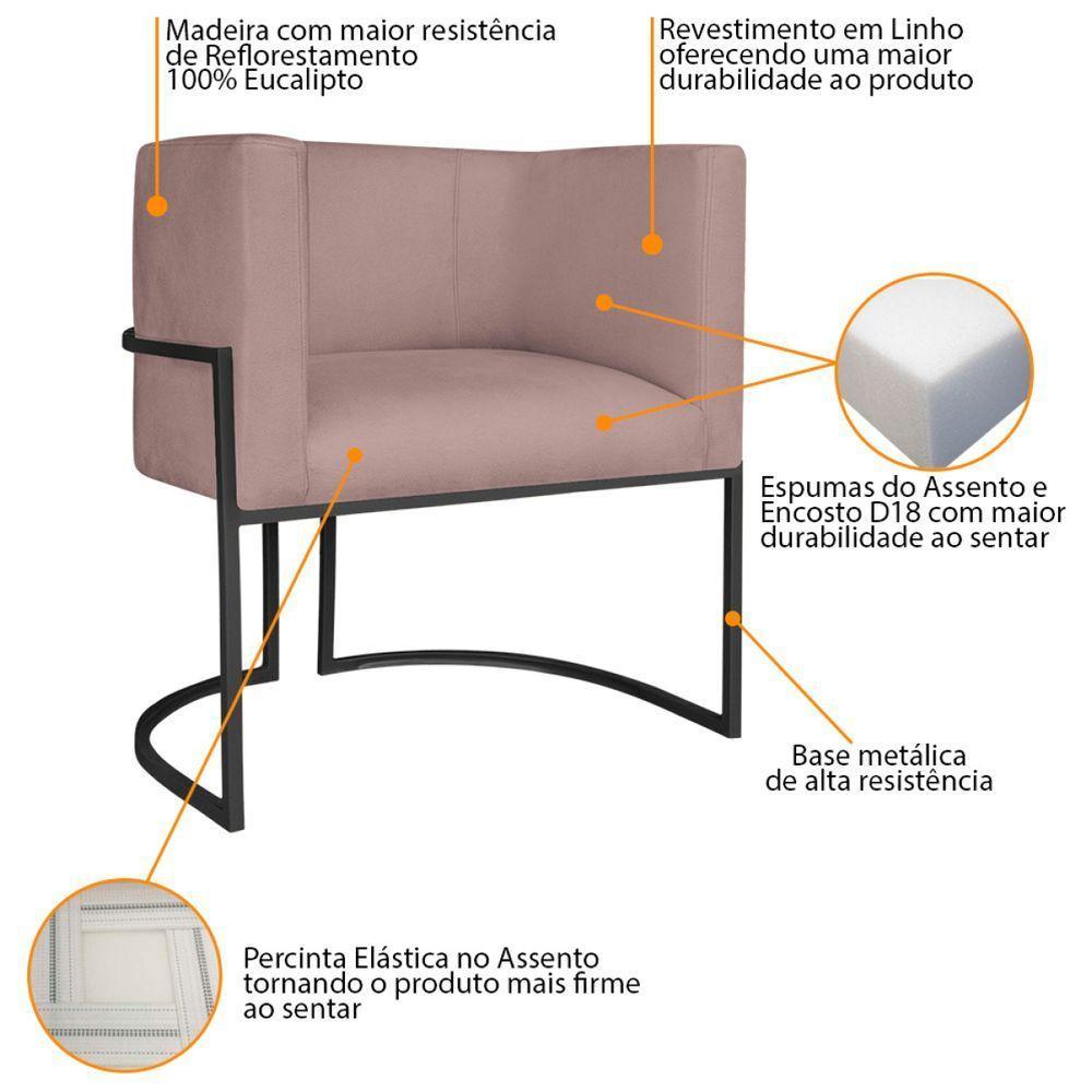 Kit 02 Poltronas Decorativas Luna Base De Ferro Preto Linho Rosê - 6
