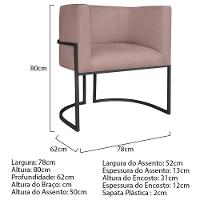 Kit 02 Poltronas Decorativas Luna Base De Ferro Preto Linho Rosê - 7
