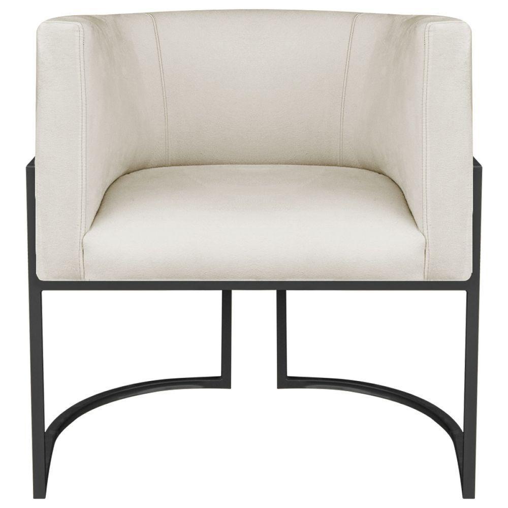 Kit 02 Poltronas Decorativas Luna Base De Ferro Preto Linho Bege - 3