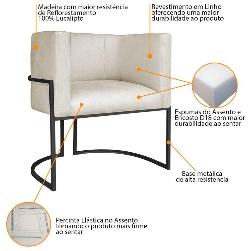 Kit 02 Poltronas Decorativas Luna Base De Ferro Preto Linho Bege - 6