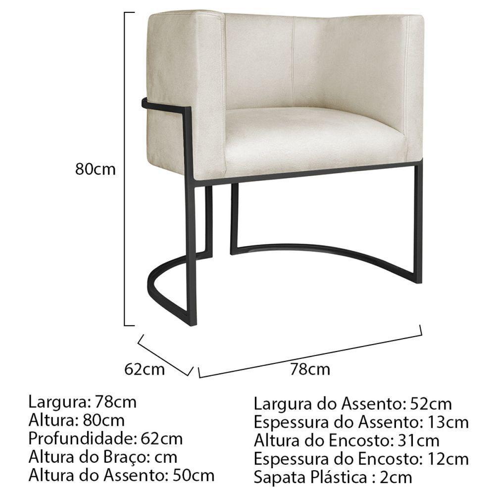 Kit 02 Poltronas Decorativas Luna Base De Ferro Preto Linho Bege - 7